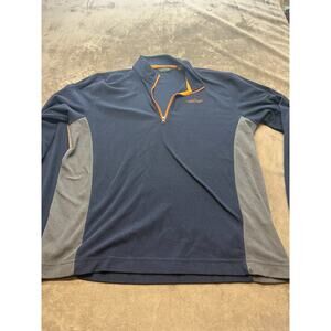 Orvis Troutbum 1/4 Zip Pullover Sweater Mens Large Blue Waffle Weave Fleece‎